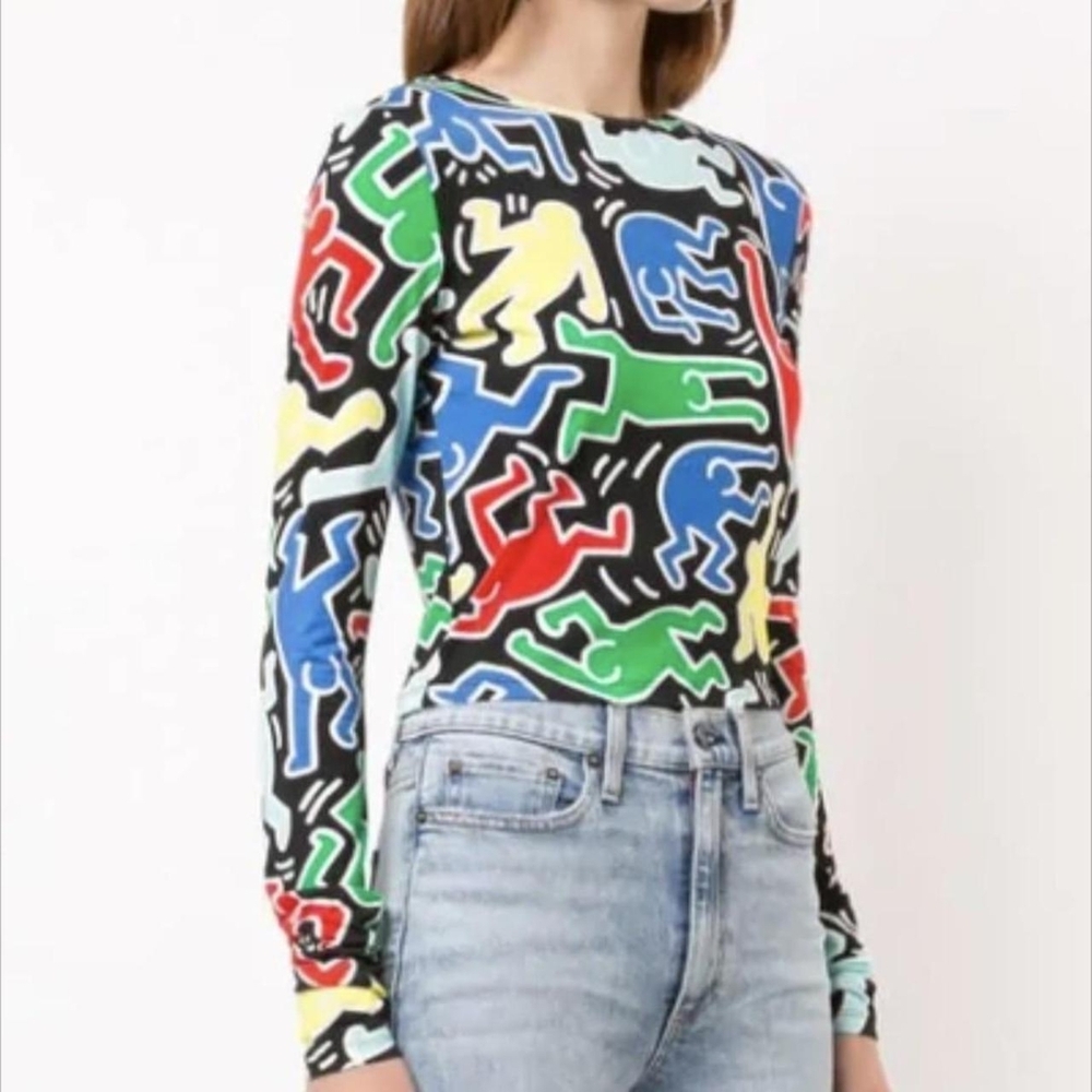 Keith Haring X Alice + Olivia "Delaina" long sleeve cropped shirt